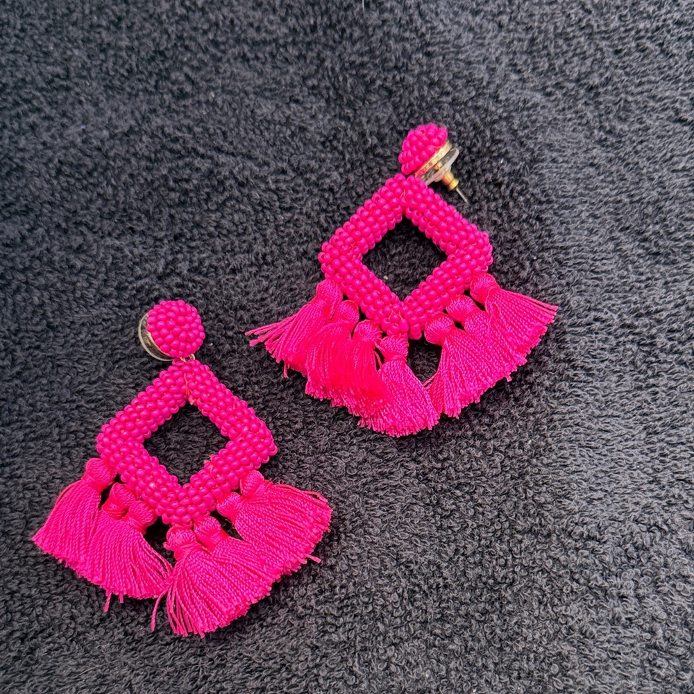 BaubleBar Hot Pink Geometric Tassel Earrings
